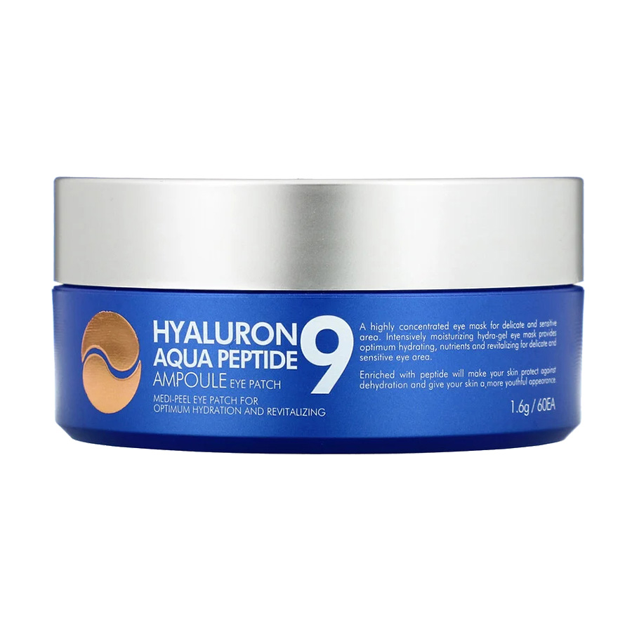 Гідрогелеві патчі для шкіри навколо очей Medi-Peel Hyaluron Aqua Peptide 9 Ampoule Eye Patch для глибокого зволоження, з пептидами, 60 шт